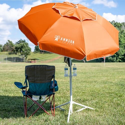 AMMSUN Shade Umbrella, Premium Portable Umbrella with Stand, 6.5ft Lightweight Free Standing Canopy for Sporting Games, Adjustable Instant Sun Protection and Easy to Carry, Orange
