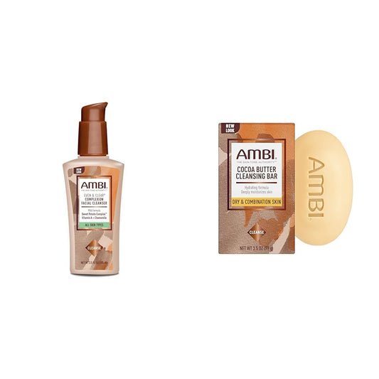 Ambi Even & Clear Complexion Facial Cleanser, Cocoa Butter Cleansing Bar, 3.5 Fl Oz Each - For All Skin Types, With Sweet Potato, Chamomile, Green Tea, Helps Moisturize, Even Skin Tone
