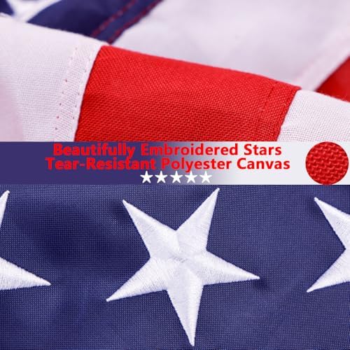 American Flag For Outside 3x5 Ft Pole Sleeve Banner Style-TearProof Series USA Outdoor Flags,Heavy Duty Durable Longest Lasting Spun Polyester,Embroidered Stars,Sewn Stripes,Water Resistant,High Wind US Outdoor Indoor Flags