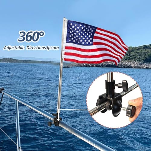 American Boat Flag Pole Kits Marine 12"x18", Stainless Steel Boat Flag Pole with 1x Storage Bag, Adjustable Flagpole Holder with 50 Embroidered Stars American Flag Boat Accessories