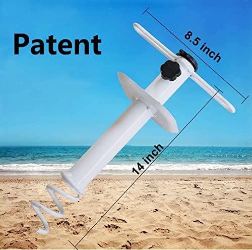 AMMSUN Beach Umbrella Sand Anchor Metal Heavy Duty Outdoor Umbrellas Base Ground Screw Auger with Carry Bag Universal & One Size Fits All for Sun Protection, Shade, High Winds White