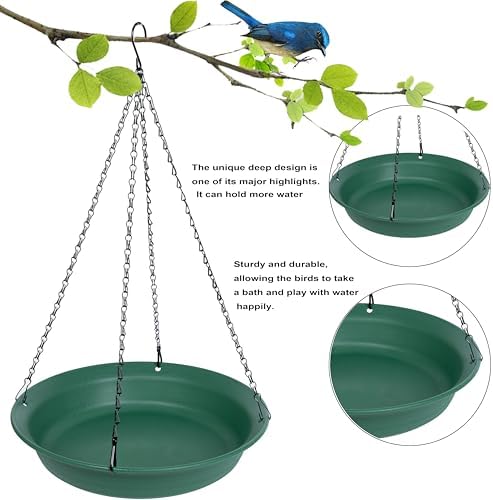 Hanging Bird Bath, Hanging Bird Water Feeder for Outdoors, Feeder Bowl, 1 Pack Birdbath Tray Accessories for Outside, Plastic Birdbaths Tray for Garden Patio Decoration (16", Living Green)