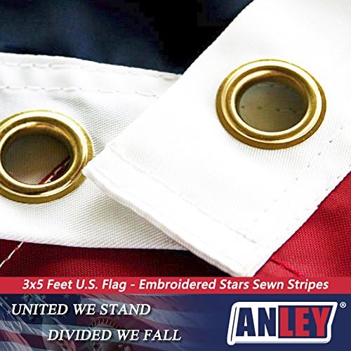ANLEY EverStrong Series American Flag 3x5 Foot Heavy Duty Nylon - Embroidered Stars and Sewn Stripes - 4 Rows of Lock Stitching - US National Banner Flags with Brass Grommets 3 X 5 Ft