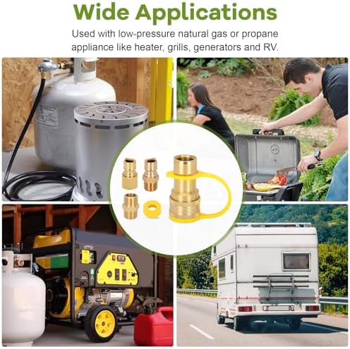 1/2" Natural Gas Quick Connect Fittings,Natural Propane Hose Quick Disconnect Kit,100% Solid Brass with Dust Cover for Gas Grill and Heater and Generator