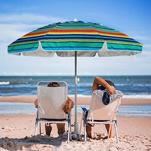AMMSUN Beach Umbrellas for Sand Heavy Duty Wind Portable, 6.5ft Outdoor Umbrella with Sand Anchor and UV Protection, Parasols Includes Carry Bag for Beach, Patio, and Garden, Yellow Stripes