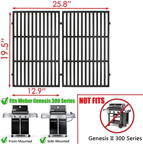 7524 Genesis 300 Series Grates Replacement Parts for Weber Grill Grates Genesis E-310 E-320 E-330 S-310 S-320 S-330 EP-310 EP-320 EP-330 Weber Genesis Grill Parts 2 PCS Cast Iron Grid 19.5 x 25.8 Inch