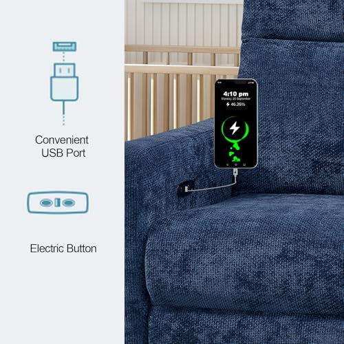 Power Swivel Rocker Recliner Chair Set of 2, 270° Swivel Rocking Chair for Adults Living Room Nursery Bedroom Electric Glider Reclining Single Sofa with USB Port Infinite Position Backrest (Dark Blue)