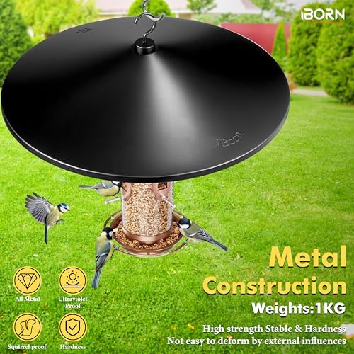 iBorn Squirrel Baffle for Bird Feeder Pole, 19.5” Oversized Squirrel Guard Baffle,All Metal Bird Feeder for Outdoors Protector, Pack of 2, Black