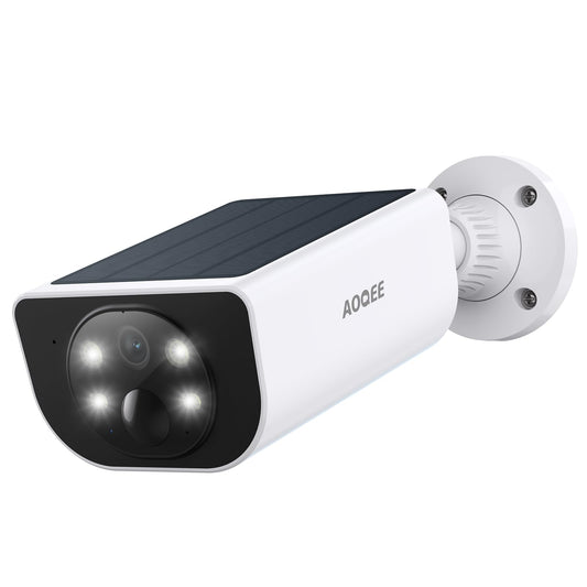 AOQEE 2K Solar Camera Outdoor Wireless-2.4Ghz WiFi Cameras for Home Security, Continuous Power, Color Night Vision, SD Card/Cloud Storage, Waterproof, Compatible with Alexa/Google Home S1 (1 Pack)