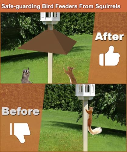 Metal Squirrel Baffle for 4x4 Post, Outside Wooden Pole Mount Squirrel Guards for Bird Feeders, 17 Inch Squirrels Deterrents Stopper to Deter Racoons, Brown, 1pcs