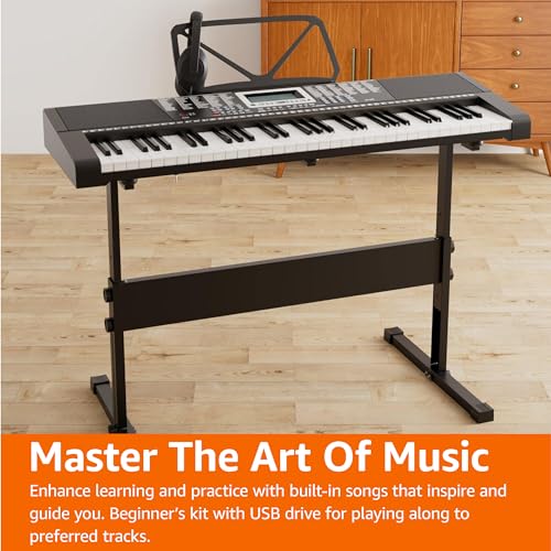 Amazon Basics Electric Keyboard Piano with 61 Keys, Built-in Speakers, Songs for Learning, Black