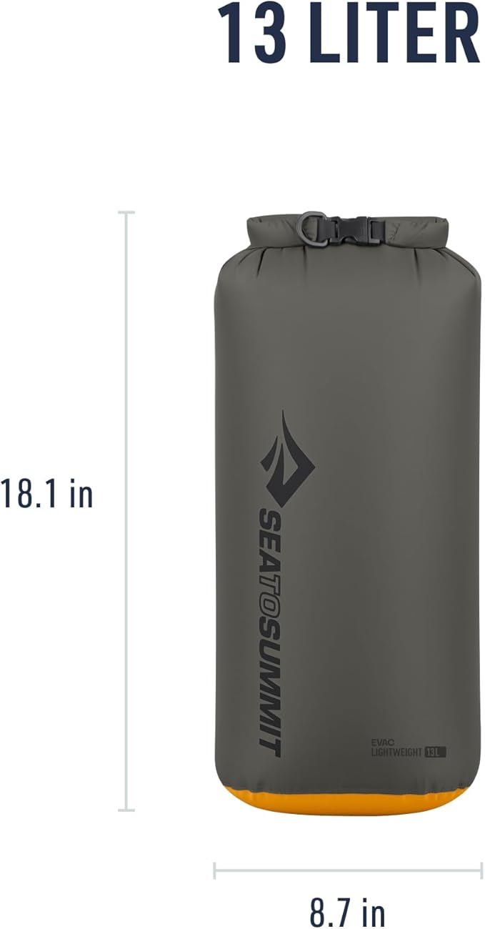 Sea to Summit eVac Dry Bag, Roll-Top Compression Sack, 13 Liter, Beluga Black