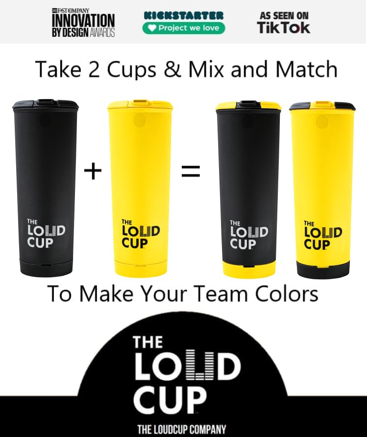 The LoudCup 20 oz Tumbler + Stadium Horn with Snap-Fit Lid (Canary Yellow) - Insulated Cup Reusable Water Bottle Coffee Travel Mug - Worlds Loudest Cup for Game Day