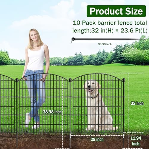 10 Panels Decorative Garden Fence - 32 in (H) x 23.6 ft (L) No Dig Dog Fence Outdoor for Yard, Rustproof Tall Garden Fencecing Panels, Animal Barrier Suitable for Yard Border, Patio, and Outdoor Use