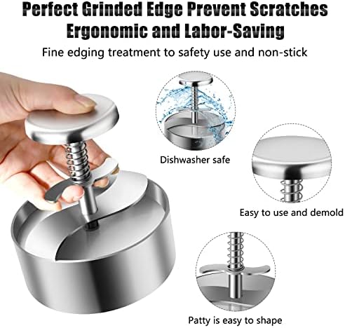 Burger Press, Adjustable Hamburger Meat Press, 304 Stainless Steel Non Stick Patty Press, BPA Free, Suitable for Beef, Burgers and Cooking, Ideal for BBQ and Homemade Hamburge