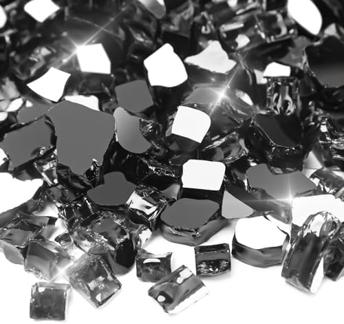 10 lbs Fire Glass, 1/2 Inch Black Reflective Fire Glass for Propane Fire Pit, Fire Pit Glass Rocks Safe for Fireplace, Table and Landscaping