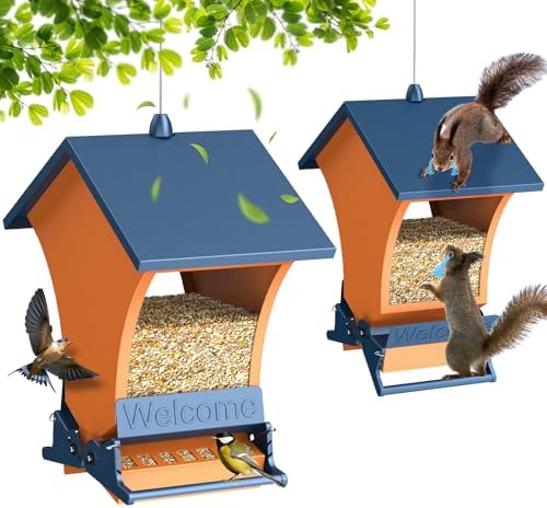 Wildpark Squirrel Proof Bird Feeders for Outdoors, 5LB Metal Hanging Feeders, Large Wild Feeders for Cardinals, Chickadees, Durable Backyard Feeders-One in Orange