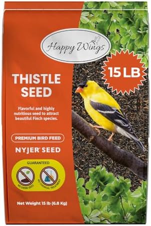 Nyjer Thistle Seeds for Wild Birds 15 lbs No Grow Premium Bird Seed Attracts Finches, Goldfinches, Ideal for Year-Round Feeding High in Protein and Energy.