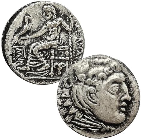 Ancient Greek Silver Coins Collection, Rare Athena Owl & Roman Empire Old Coins for Collectors Gift, European Antique Coin Set, Ancient Mythology Lucky Charms (Alexander The Great 17.5m)