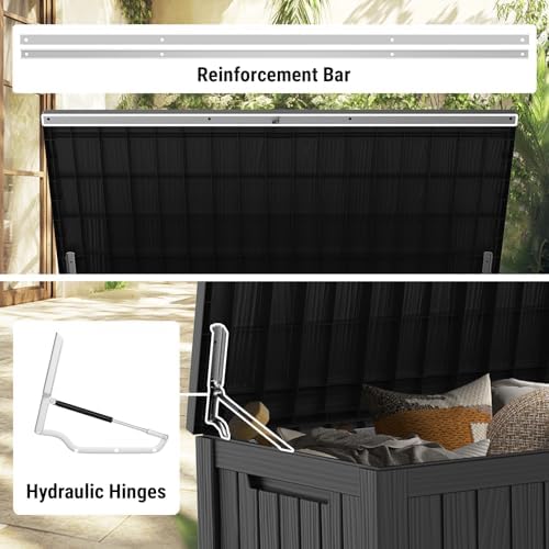 180 Gallon Outdoor Storage Box Waterproof, Extra Large Resin Deck Box, Outside Storage Bin for Patio Furniture Cushions, Pool Supplies, Sports Gear, UV Resistant and Weatherproof, Black