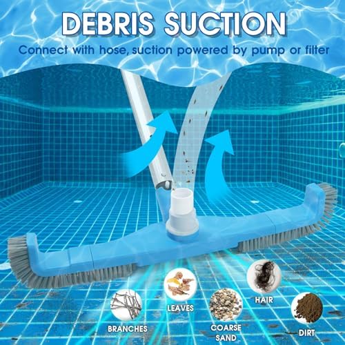 (2025 Upgraded) 20" 2 in 1 Pool Brush Vacuum Head with Swivel Hose Connection & Sturdy Nylon Bristles for Heavy Duty Inground & Above- Ground Pool Cleaning - Connecting 1-1/4" or 1-1/2" Hose (No Pole)