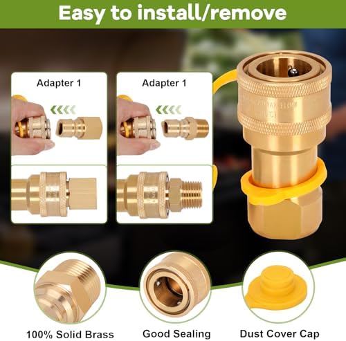 1/2" Natural Gas Quick Connect Fittings,Natural Propane Hose Quick Disconnect Kit,100% Solid Brass with Dust Cover for Gas Grill and Heater and Generator