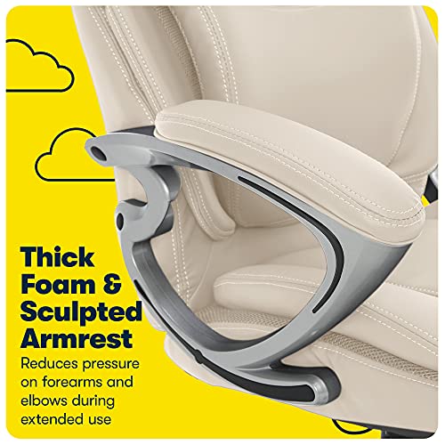 Serta Bryce Executive Office Chair, Ergonomic Computer DeskChairs with Patented AIR Lumbar Support, Comfy Body Pillows, Height Adjustable, Swivel Base with Wheels, Bonded Leather, Cream White