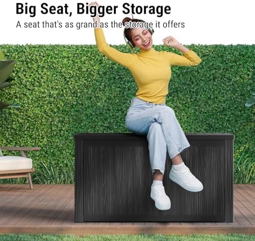 180 Gallon Outdoor Storage Box Waterproof, Extra Large Resin Deck Box, Outside Storage Bin for Patio Furniture Cushions, Pool Supplies, Sports Gear, UV Resistant and Weatherproof, Black