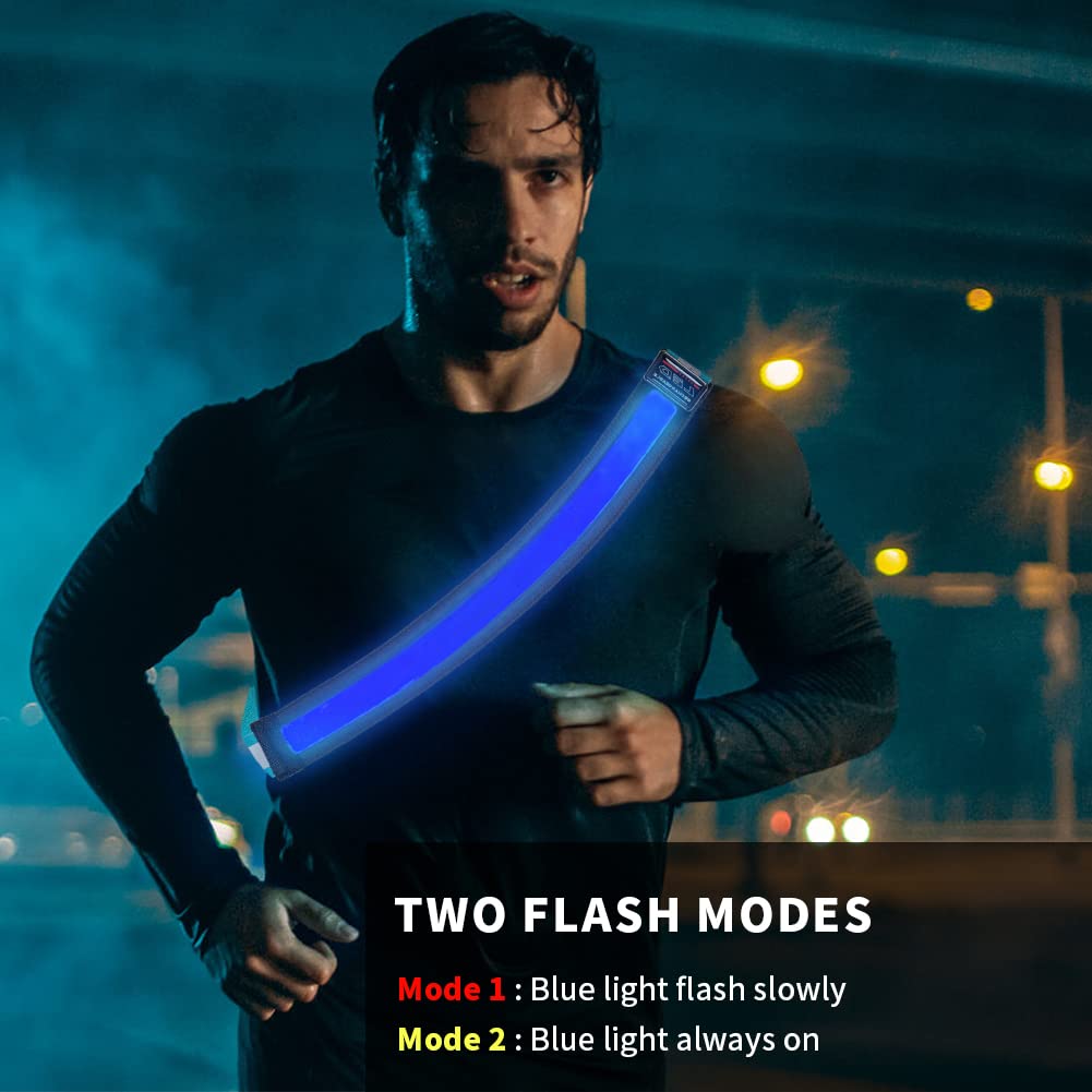 OLIKER LED Reflective Running Gear,High Visibility Reflective Belt Sash with Safety Light,USB Rechargeable Adjustable Size Night Reflective Accessories for Night Outdoor Sports Running Walking (Blue)
