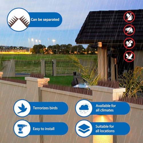 CIIC Bird Spikes, 20 Pack Pigeon Squirrel Raccoon Cat Deterrent Spike Outside Anti Robin Defender Outdoor to Keep Birds Away Roof Fence Window Nest 18.7 Feet(5.7m), Brown