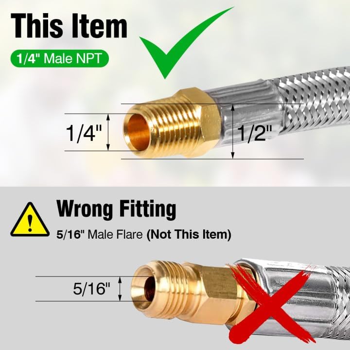 18 Inch RV Propane Hose with Gauge - Camper Tank Hose Replacement Stainless Steel Braided, Rv lp Gas Hoses Connector for Standard Two-Stage Regulator - 1/4 Male NPT x QCC1, 350 PSI (2 Pack)