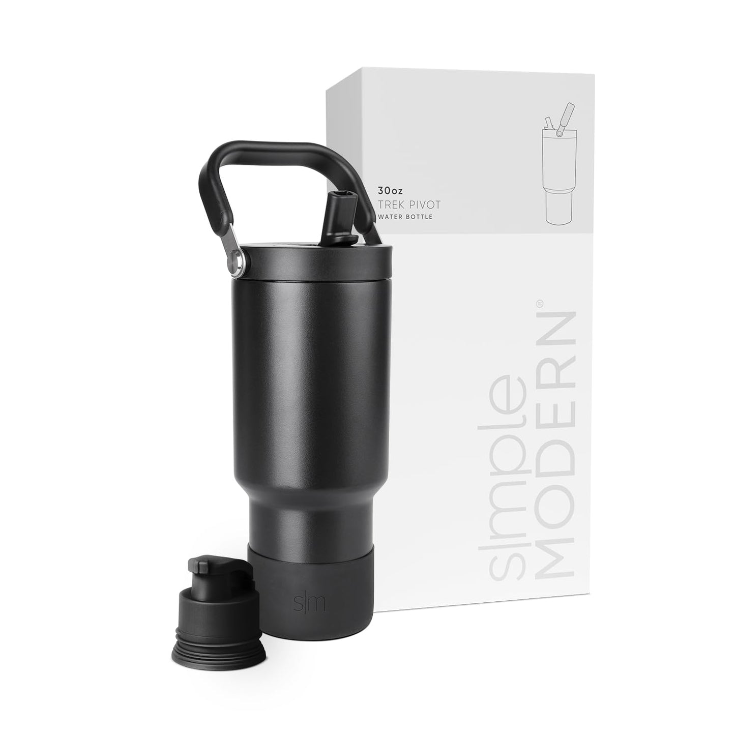 Simple Modern Trek Pivot | 30oz Flip Straw Tumbler with Handle | Water Bottle & Boot | Interchangeable Straw & Chug Lids | Insulated Stainless Steel Jug | Gym Sports Outdoors | Midnight Black