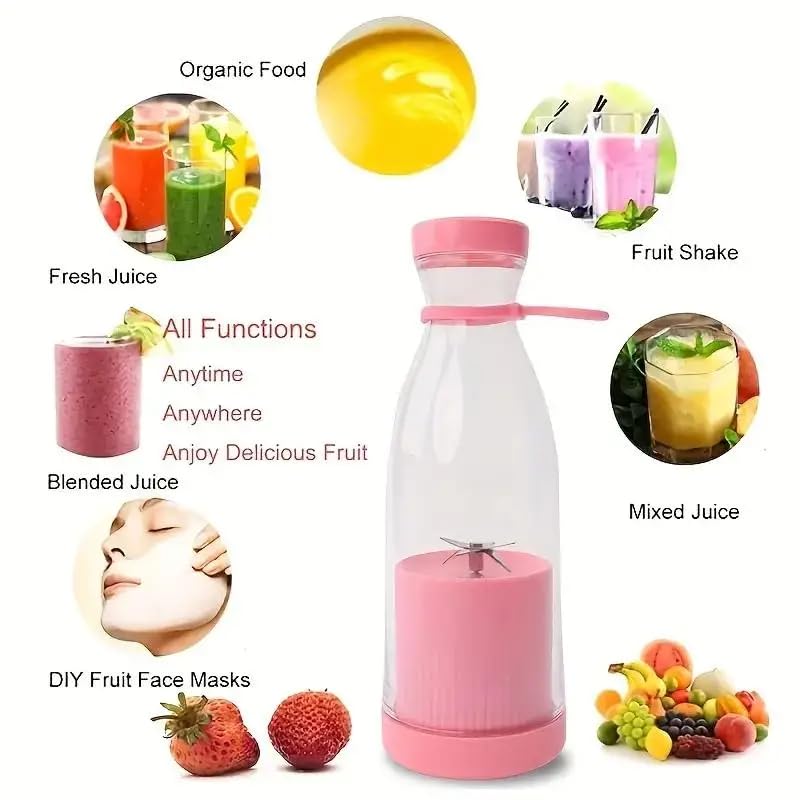 Portable Electric Juicer Bottle | Mini Blender for Fresh Juice, Smoothies | Personal Blender with 6 Blades | Wireless Rechargeable Travel Blender Milkshakes Juicer for Home Sports Outdoors (White)