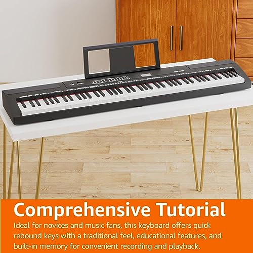 Amazon Basics Electric Keyboard 88-Keys, Semi-Weighted Digital Piano For Performance with Sustain Pedal, Power Supply, 2 Speakers, Lesson Mode, Black