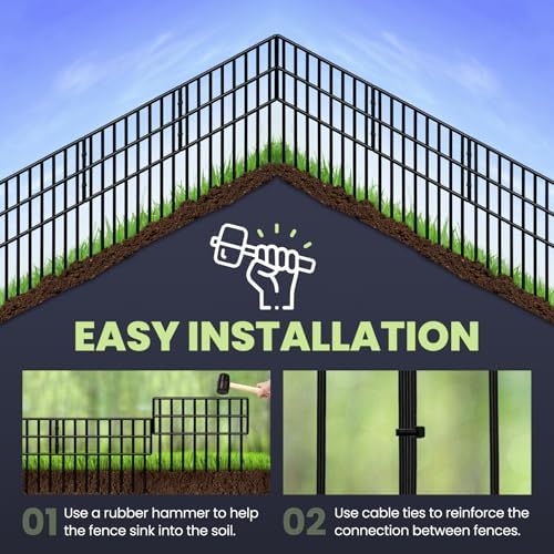 Animal Barrier Fence, 14 Pack No Dig Fence Panels,19.52Ft(L) X 13Inch(H) Garden Fence Border, Dig Fence Barrier for Dogs Rabbits Defense, Ground Defense Border for Outdoor, Yard, Patio