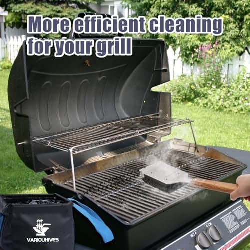 Grill Brush Bristle-Free Stainless Steel Safely Steam Grill Cleaner for Outdoor Grill Larger Brush Head Design,Wood Handle with 1 Replacement Head,All Types of Grills Ideal Gift for Dads