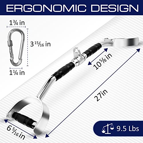 Yes4All Wide Grip LAT Pull Down Bar Attachments with D Grip Handles/Curl LAT Pulldown Attachment for Gym Equipment, Press Down Bar 27" Cable Attachment Rubber Handgrips & Revolving Hanger