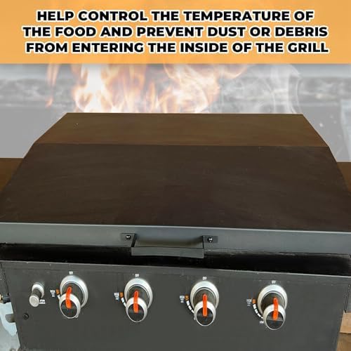 Kojem 36 inch Hinged Lid Cover Compatible with Blackstone Griddle Grill Lid Hard Cover with Rear Grease Collection Powder Coated Black