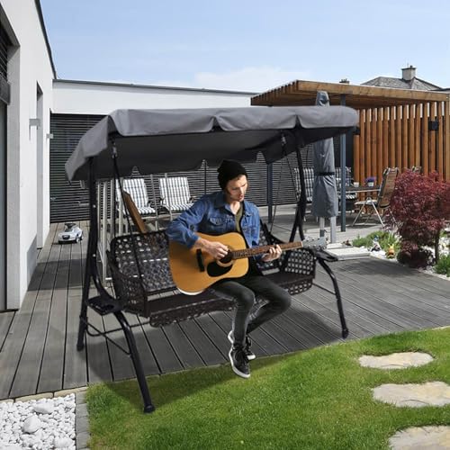 Outdoor Patio Swing Chair Canopy Replacement, 3 Seater Porch Swing Seat Canopy Cover, Waterproof Windproof Anti-UV Heavy Duty Rip Proof Garden Hammock Top Cover, Garden Furniture Covers (Grey, Large)