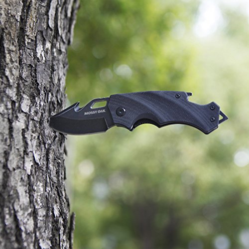Mossy Oak Mini Folding Pocket Knife, 2.5-inch Stainless Steel Drop Point Blade - G10 Handle EDC Multifunction Tool with Bottle Opener and Glass Breaker (Black)