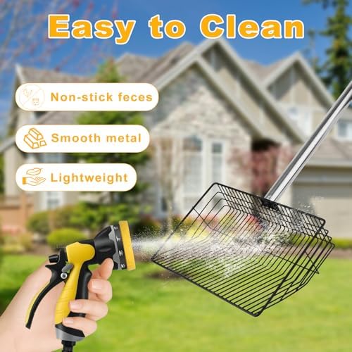 10 Inch Large Chicken Poop Scooper, 5 in 1 Chicken Coop Scoop with 22" to 67" Adjustable Stainless Steel Handle, Litter Sifting Shovel for Chicken Coop, Farm, Sheep Pen, Cat Litter, Stable Cleaning