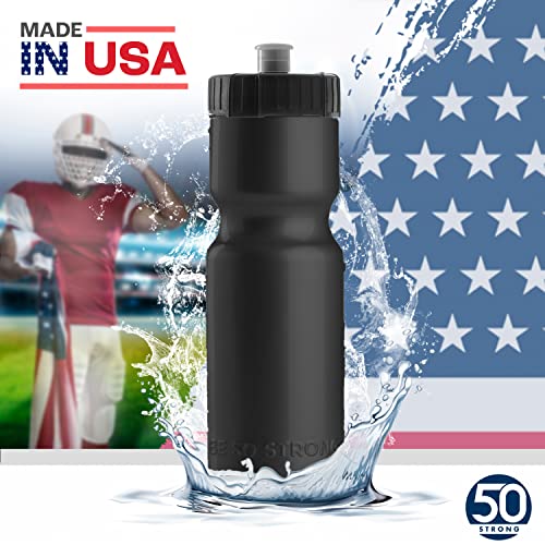 50 Strong Bulk Water Bottles for Adults & Kids | 24 Pack Reusable Plastic Sports Bottle | 22 oz. BPA-Free Easy Open with Pull Top Cap | Made in USA| Top Rack Dishwasher Safe