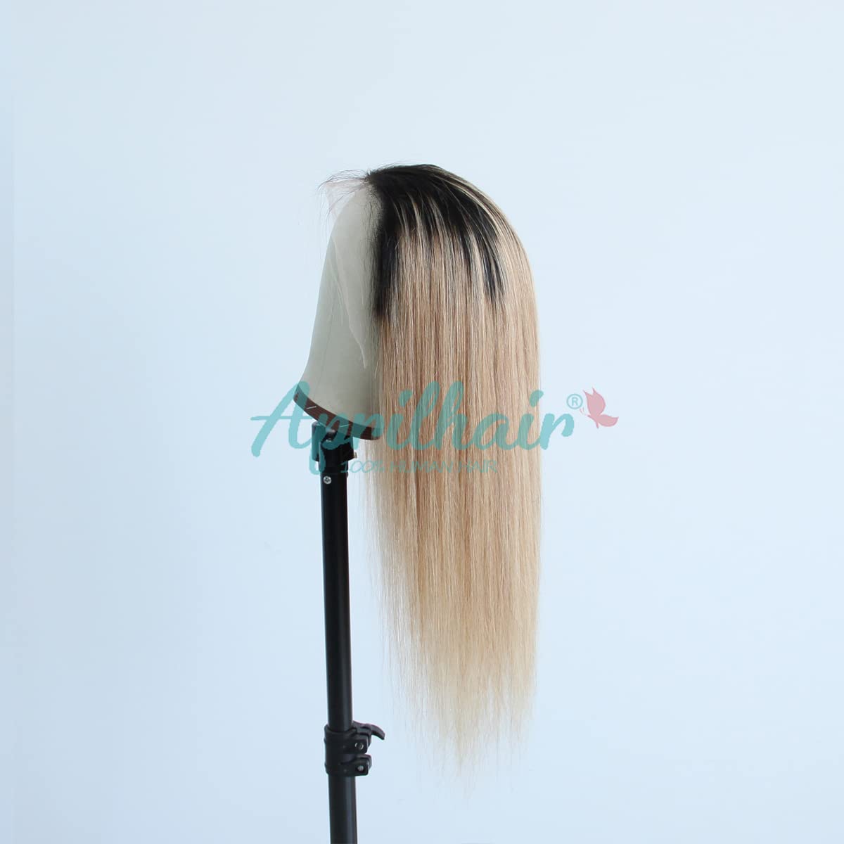 Aprilhair Pre-plucked Ombre #1B/27 Dark Root Honey Blonde Ear To Ear Lace Front Wigs Straight Glueless 150% Density Brazilian Virgin Human Hair With Baby Hair Full (16" inch, Lace Front Wig Straight)