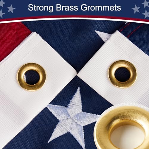 American Flag 3x5 ft Heavy Duty TearProof Series, All Weather High Wind US Flag, Premium Spun Polyester with Embroidered Stars, Sewn Stripes, Brass Grommets for Outdoor Use