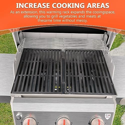 QuliMetal Stainless Steel Warming Rack for Weber Spirit 300, Grill Parts for Weber Spirit 2 300 Series Grills with Front Control Knobs, 7641 Upper Rack for Weber Genesis Silver Gold B/C Grills