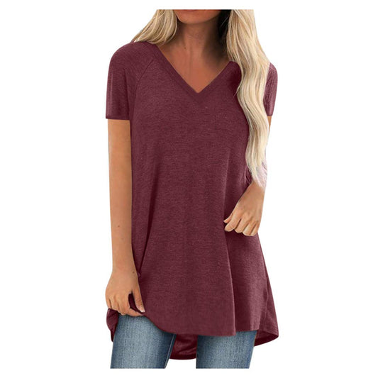 Aniywn Women's Plus Size Sweatshirt Tops Ladies Baggy Long Sleeve Thin Solid Pullover Blouse T Shirts (S, V-Wine)