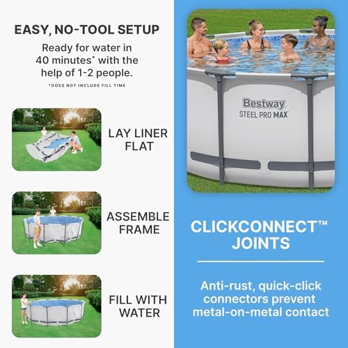Bestway Steel Pro MAX 14 Foot x 48 Inch Round Metal Frame Above Ground Outdoor Swimming Pool Set with 1,000 Filter Pump, Ladder, and Cover, Gray