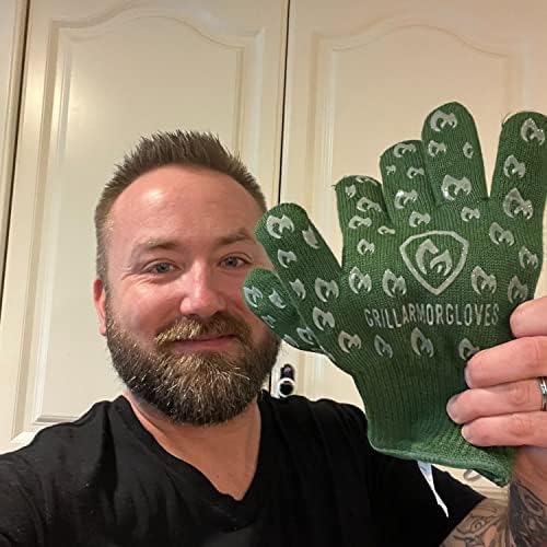 Glow in The Dark BBQ Gloves 932°F Extreme Heat & Cut Resistant Oven Mitts with Fingers – Cooking, Grilling, Baking – Accessory for Smoker, Cast Iron, Fire Pit, Camping, Fireplace