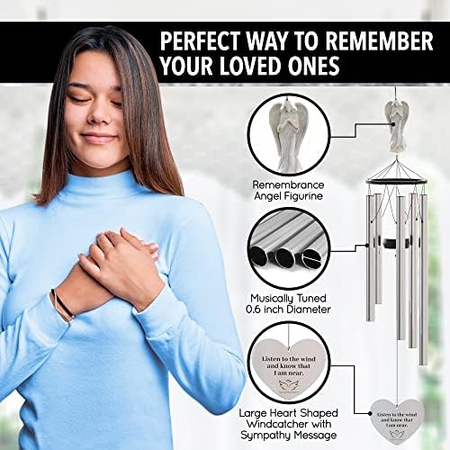 Angel Memorial Wind Chimes for Loss of Loved One - 34" Large Sympathy Wind Chimes, Memorial Gifts for Loss of Loved One Mother Father Husband Bereavement Chimes for Outside Deep Tone