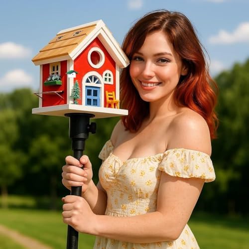 Masterpiece Bluebird House for Outside - Solid Cedar Wood Bird House Bird Feeder for Outdoor - Stainless Hardware - 2 Optional Hole Size 1.5" /1.25" - Garden Center Piece (Red Mansion)